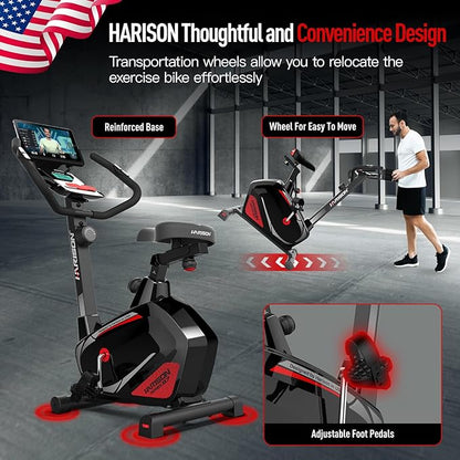 HARISON Magnetic Exericse Bike with Bluetooth, Upright Exercise Bike Stationary Bikes for Home 350 lbs Capacity