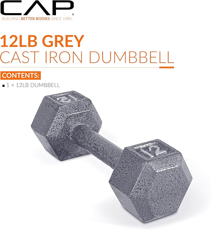 CAP Barbell Cast Iron Hex Dumbbell, Single, 12 lb