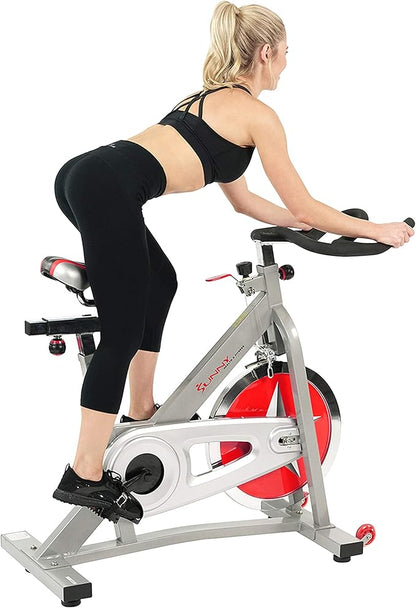 Sunny Health & Fitness Pro Cycling Stationary Bike, 40 LB Flywheel & 4-Way Adjustable Seat for Home Exercise & Indoor Cycle/Cardio Workout, Optional Exclusive SunnyFit App Enhanced Bluetooth Link