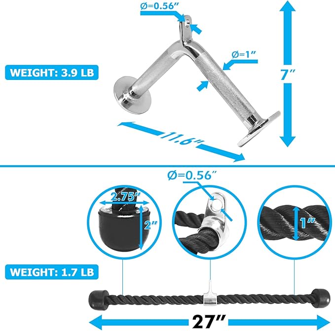 A2ZCARE Combo Tricep Press Down Cable Attachment - Cable Machine Accessories for Home Gym with Multi Option