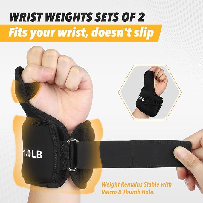 Wrist Weights Hand Weight Sets with Thumb Lock, Soft Iron Fillin Arm Ankle Weights for Women Men Running Strength Training Yoga and Aerobics Exercises 1lbs*2/2lbs*2