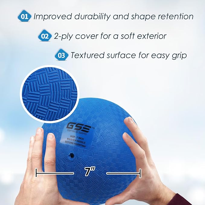 GSE Games & Sports Expert Inflatable Playground Balls, Kickball, Bouncy Dodge Ball, Handball. Great for 4 Square Ball Games, Gym, Yoga Exercises for Kids and Adults (7/8.5/10in, Several Colors Choice)