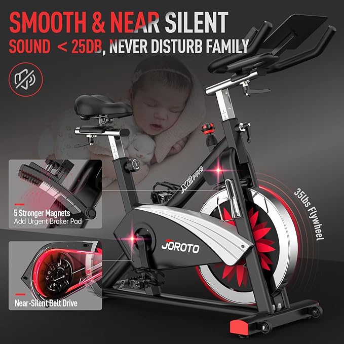 JOROTO X2|X2PRO Exercise Bike, X4S Bluetooth Stationary Indoor Cycling Bike with Readable 100 Levels Magnetic Resistance, Plus 12.6 inch Tablet Bracket Exercise Bikes for Home