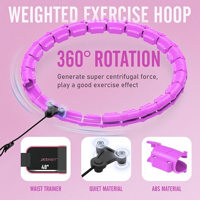 Weighted Hula Circle Hoops for Adults Weight Loss, Infinity Fitness Hoop Plus Size 47 Inch, 24 Detachable Links, Exercise Hoop Suitable for Women and Beginners