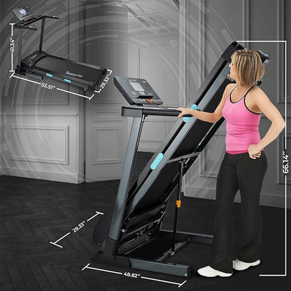 SereneLife Electric Folding Treadmill - Foldable Home Fitness Equipment for Walking & Running, 2.5 HP Indoor Home Cardio Machine with Downloadable App, Safety Key, 15 Incline Levels, 36 Training Modes