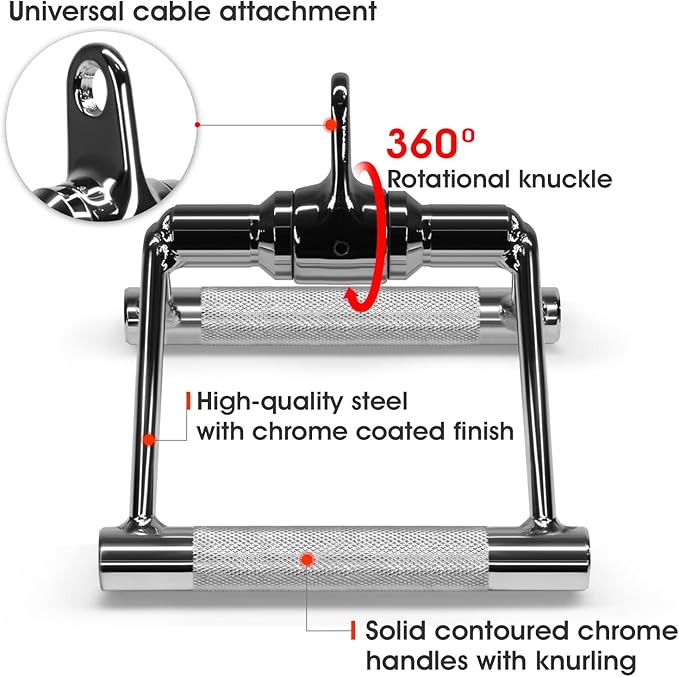 Yes4All Double D Row Handle Cable Attachment for Weight Workout, Cable Machine Accessories for Home Gym, LAT Pull Down V Bar with Capacity Up to 880LBS