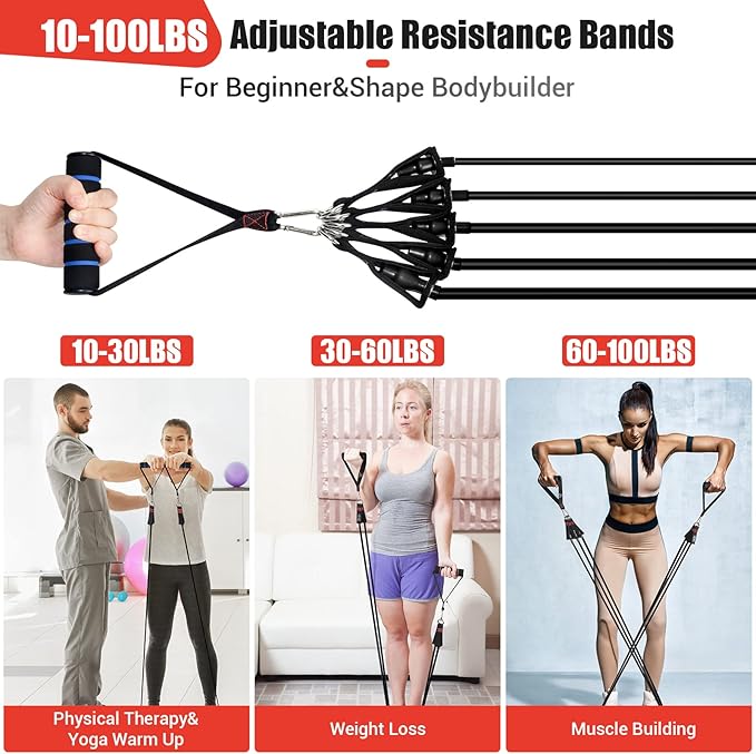 Resistance Bands with Handles for Women, 5 Level Exercise Bands Workout Bands for Physical Therapy, Yoga, Pilates, Door Anchor, Storage Pouch