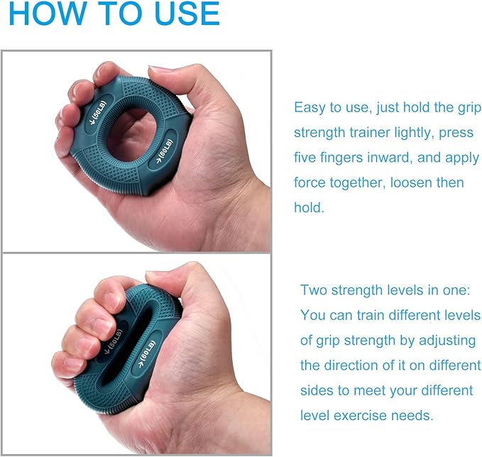 uxcell Hand Grip Strength Trainer, 3" 50-60 Lbs Silicone Rings Finger Forearms Exercise Grip Squeezer for Athletes Workout, Rock Climbing, Haze Blue