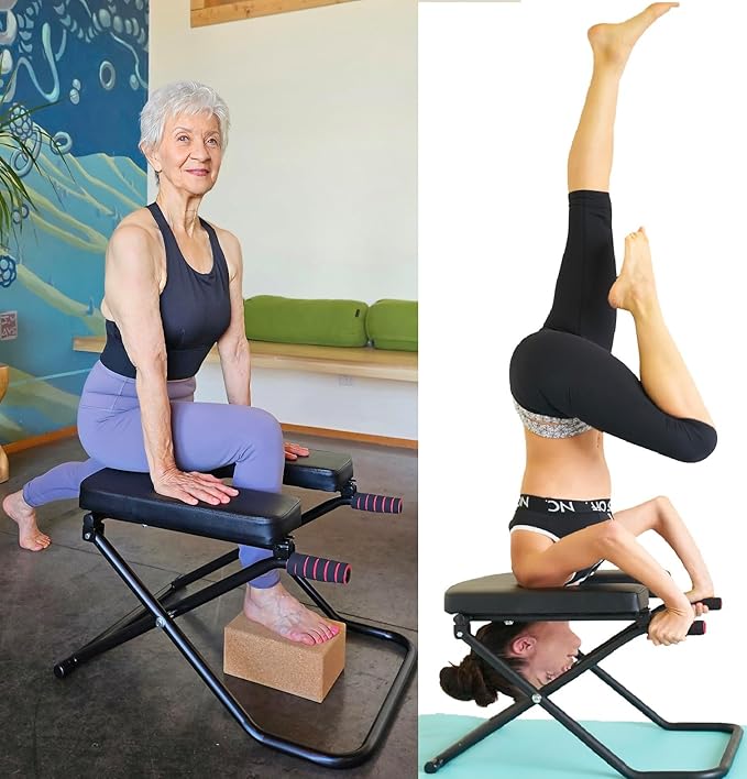 Longer+Wider+Bigger SISYAMA Yoga Headstand Bench Chair with Handles Headstand Handstand Inversion Workout Stretch