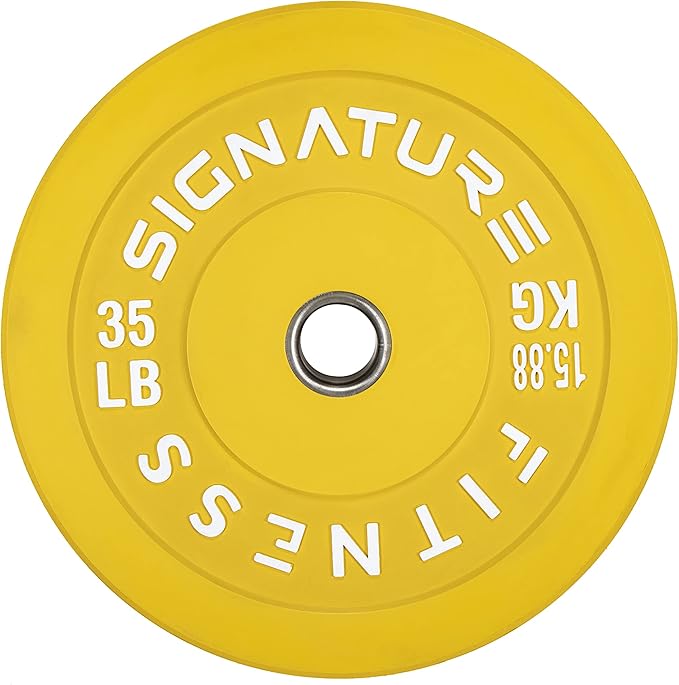 Signature Fitness 2" Olympic Bumper Plate Weight Plates with Steel Hub, 35LB Single, Colored