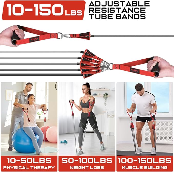 WALITO Resistance Bands Set - Exercise Bands with Handles, Door Anchor, Legs Ankle Straps, for Heavy Resistance Training, Physical Therapy, Muscle Training, Yoga, Home Workouts