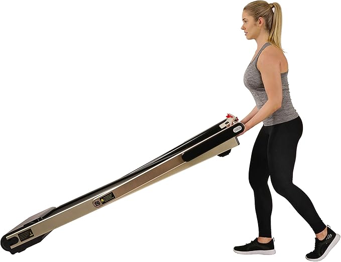 Sunny Health & Fitness ASUNA Slim Flat Folding Treadmill, Motorized with Low Profile, Speakers & Space Saving - 8730