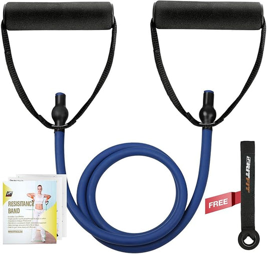 RitFit Single Resistance Exercise Band with Comfortable Handles - Ideal for Physical Therapy, Strength Training, Muscle Toning - Door Anchor and Starter Guide Included