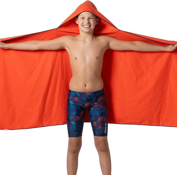 Flow Hydro Sport Towel - Microfiber Quick Dry Swimming Towels for Swim, Pool, Triathlon, and Other Water Sports in Medium, Large, Extra Large, and Hooded Sizes (Red, Large w/Hood)