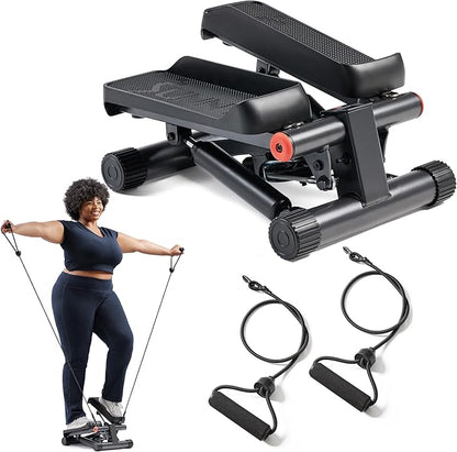 Sunny Health & Fitness Mini Steppers for Exercise at Home, Stair Step Workout Machine with Resistance Bands, Full Body Cardio Equipment, Optional Smart Stepper with SunnyFit App Connection