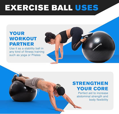 Exercise Ball – Extra Thick Eco-Friendly & Anti-Burst Material Supports over 2200lbs, Stability Ball for Home, Yoga, Gym Ball, Birthing Ball, Physio Ball, Swiss Ball, Physical Therapy or Pregnancy