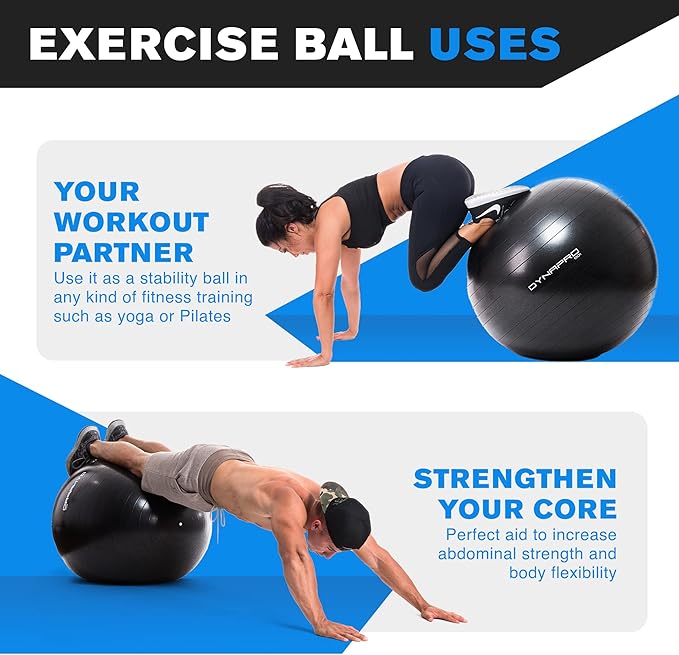 Exercise Ball – Extra Thick Eco-Friendly & Anti-Burst Material Supports over 2200lbs, Stability Ball for Home, Yoga, Gym Ball, Birthing Ball, Physio Ball, Swiss Ball, Physical Therapy or Pregnancy