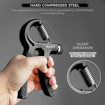 Boldfit Adjustable Hand Grip Strengthener, Hand Gripper for Men & Women for Gym Workout Hand Exercise Equipment to Use in Home for Forearm Exercise, Finger Exercise Power Gripper (5-40 Kg) Black