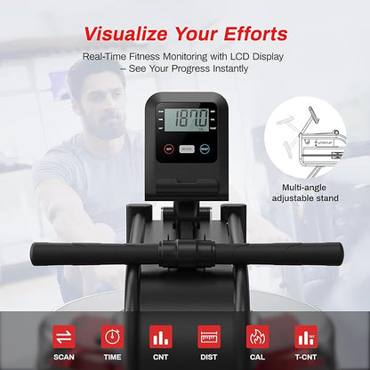 Magnetic Rowing Machines for Home, Compact and Saves Space - Vertical/Folding Storage, 350 LB Weight Capacity with Bluetooth App Supported, Tablet Holder and Comfortable Seat Cushion