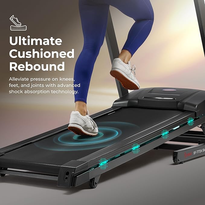 Sunny Health & Fitness Energy Flex Motorized Treadmill with Automatic Incline Easy Foldable Design Pulse Sensors Digital Display and Optional SunnyFit® App Enhanced Bluetooth Connectivity