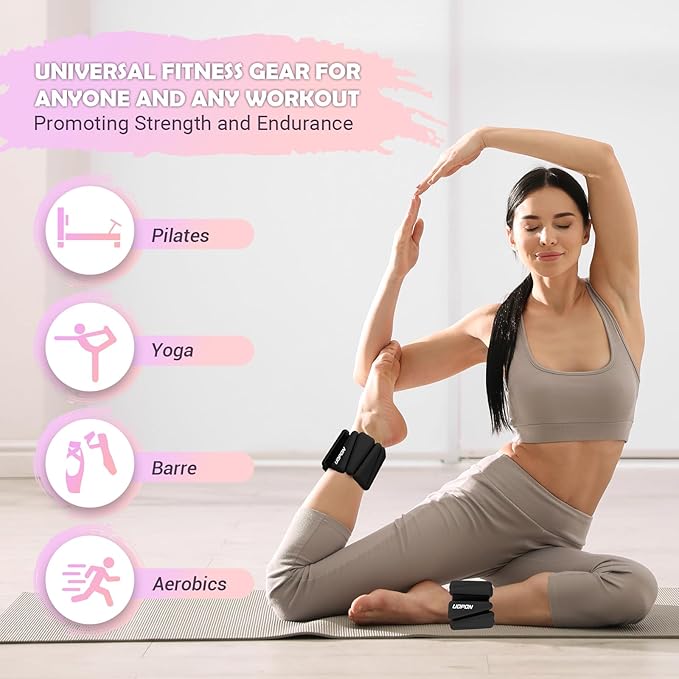 Wrist Ankle Weights for Women Set of 2, Adjustable Silicone Weighted Bangles, Wearable Ultra-durable Strips Weight Bracelet 2 lbs/4 lbs for Yoga, Pilates, Barre, Walking, Arm & Leg Workout