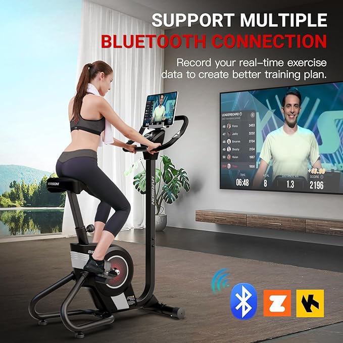 HARISON Electromagnetic Self-powered Upright Exercise Bike, 2 in 1 LED Display for Resistance Control and Data Record, 350 LBS Capacity Stationary Bike for Home with Bluetooth, 32-Level Resistance