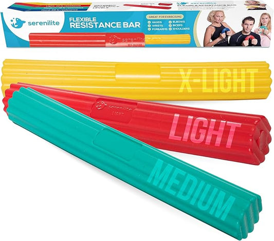 Serenilite Flexible Resistance Bar, Grip Strength Trainer, Resistance Band, Forearm Exerciser Workout, Flexible Bar for Tennis Elbow, Golfers Elbow, Physical Therapy, Pain Relief, Tendonitis, Recovery