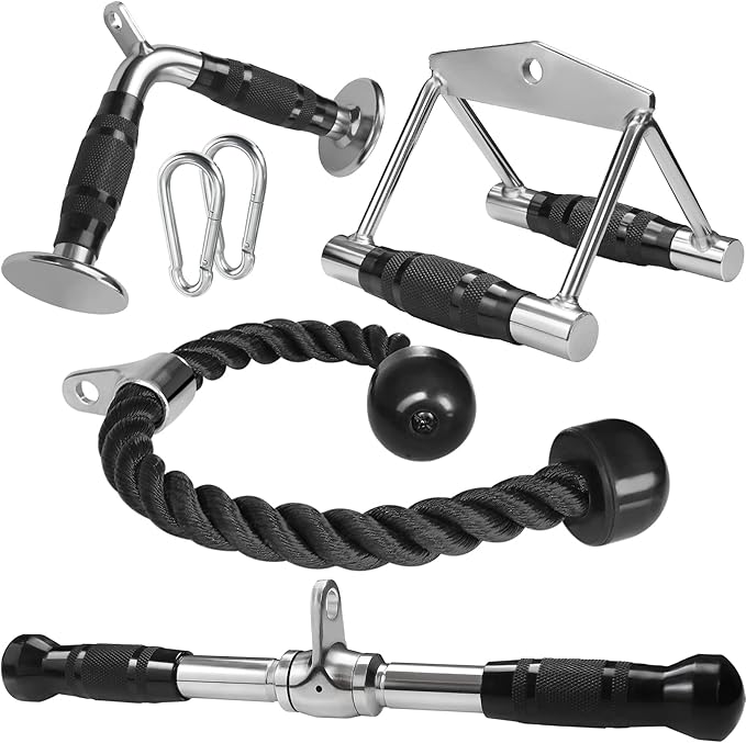 A2ZCARE Cable Machine Accessories for Weight Lifting, LAT Pull Down Attachment V Handle, V-Shaped Bar, Tricep Rope, Rotating Straight Bar