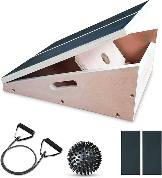 BLENSH Slant Board Calf Stretcher: Achieve Foot Health with Adjustable Incline, Non-Slip Surface, Includes Spiky Massage Ball, Stretch Resistance Tube for Plantar Fasciitis Relief, and Extra Sticker.