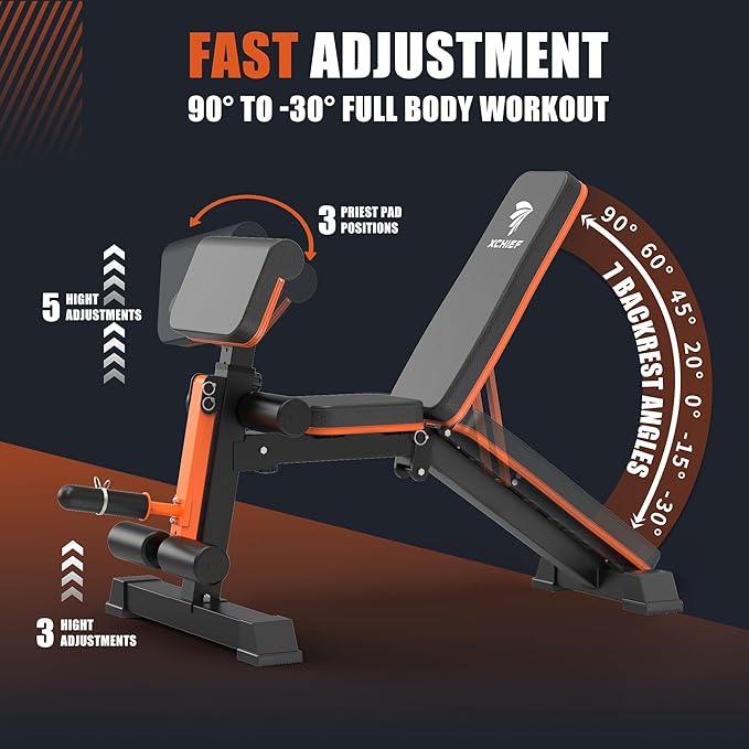 Adjustable Weight Bench - 1000 LBS Heavy Duty Foldable Workout Bench Press with Leg Extension and Preacher Pad, Flat/Incline/Decline, Sit Up Bench for Full Body Strength Training at Home Gym