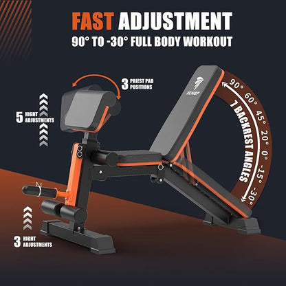 Adjustable Weight Bench - 1000 LBS Heavy Duty Foldable Workout Bench Press with Leg Extension and Preacher Pad, Flat/Incline/Decline, Sit Up Bench for Full Body Strength Training at Home Gym