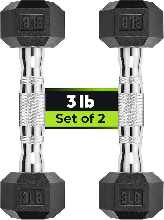 Hex Dumbbell Set, 3-100 lb Rubber Encased Exercise & Fitness Dumbbells, Weights Dumbbells Set of 2, Hand Weight for Strength Training (Single, Pair, Set)