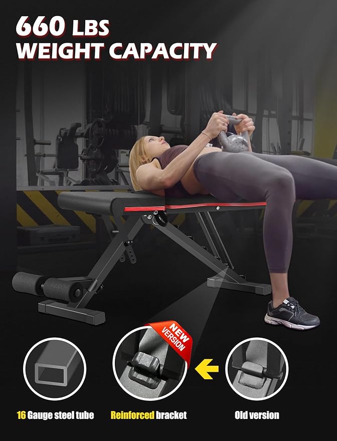 Weight Bench, Adjustable Strength Training Benches for Full Body Workout, Multi-Purpose Foldable Incline Decline Home Gym Bench