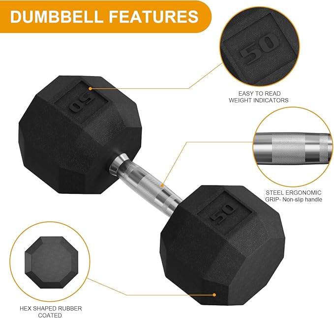 Premium Rubber Coated Hex Dumbbell Weight Set with Rack, Multiple Packages,450lbs(9 pair) for Home Gym, Coated Hand Weights for Strength Training, Workouts