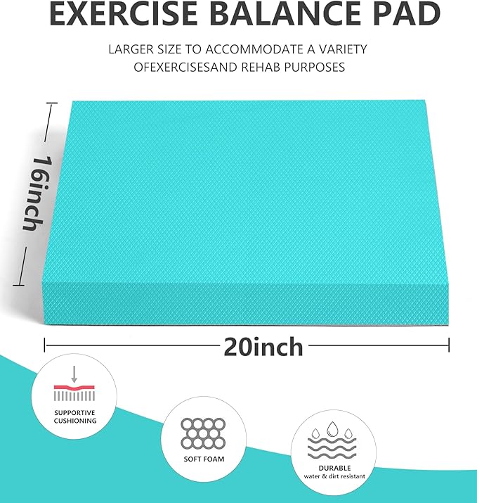 nuveti Large Balance Pad - TPE Non-Slip Mat for Fitness & Balance Exercises,Yoga, Physical Therapy, Knee Cushion Slip Resistant Foam Mat for Yoga & Balance Training, Board Foam for Strength Training, Kneeling Pads for Home Gym Exercise（20''x16''x2.4''）