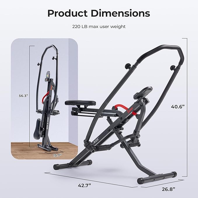 Sunny Health & Fitness Row-N-Ride Squat Assist Trainer for Glutes & Legs Workout with Adjustable Resistance, Optional Full Motion & Smart Connected Fitness App