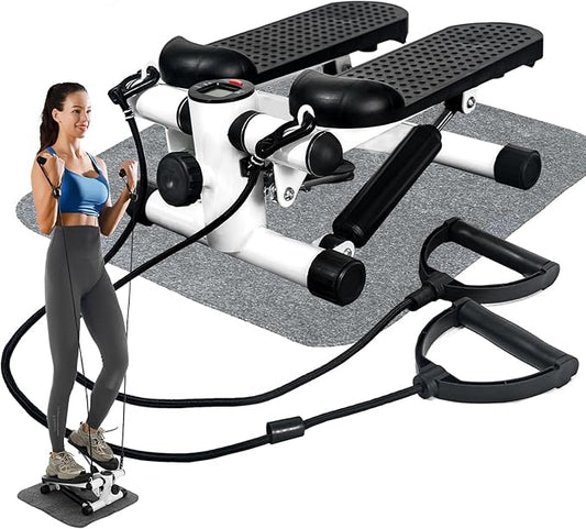 Steppers for Exercise, Mini Stair Under Desk Bike Pedal Exerciser with LCD Monitor & Resistance Bands Carpet