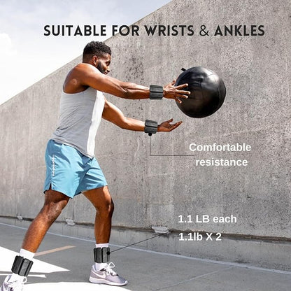 Ankle weights and Adujstable Wrist Weights for Women and Men | Set of 2 (1.1 lb Each) | One Size Fits All | Perfect For Walking, Running, Pilates, Yoga, Workout