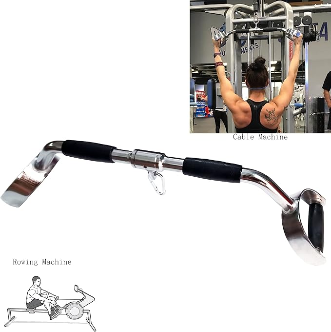 Press Down Bar Cable Attachment LAT Pull Down Bar Pull Down Machine Attachments V-shaped Bars with Rubber Handgrips & Revolving Hanger