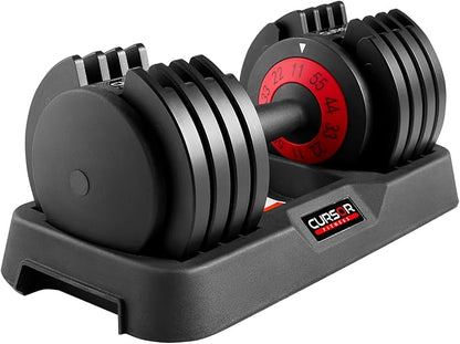 CURSOR FITNESS Full Cast Iron 5-IN-1 Quick Adjustable Dumbbells, 25 LB, 55 LB Dumbbell, Home Weight Strength Training