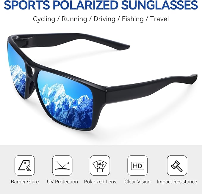 Dollger Polarized Sports Sunglasses for Men Women Uv400 Protection Goggles Runing Cycling Fishing Golf Bike TR-90 Frame