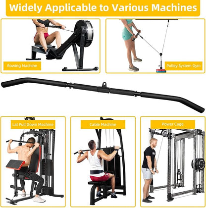 46" Lat Pulldown Bar Attachments For Cable Machine,2 in 1 Wide Grip Rotating Bar For Homr Gym Pulley System,Tricep Press Down Straight Bar With Foam Handle