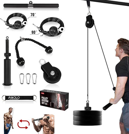 Mikolo Fitness LAT and Lift Pulley System, Dual Cable Machine(70'' and 90'') with Upgraded Loading Pin for Triceps Pull Down, Biceps Curl, Back, Forearm, Shoulder-Home Gym Equipment(Patent)