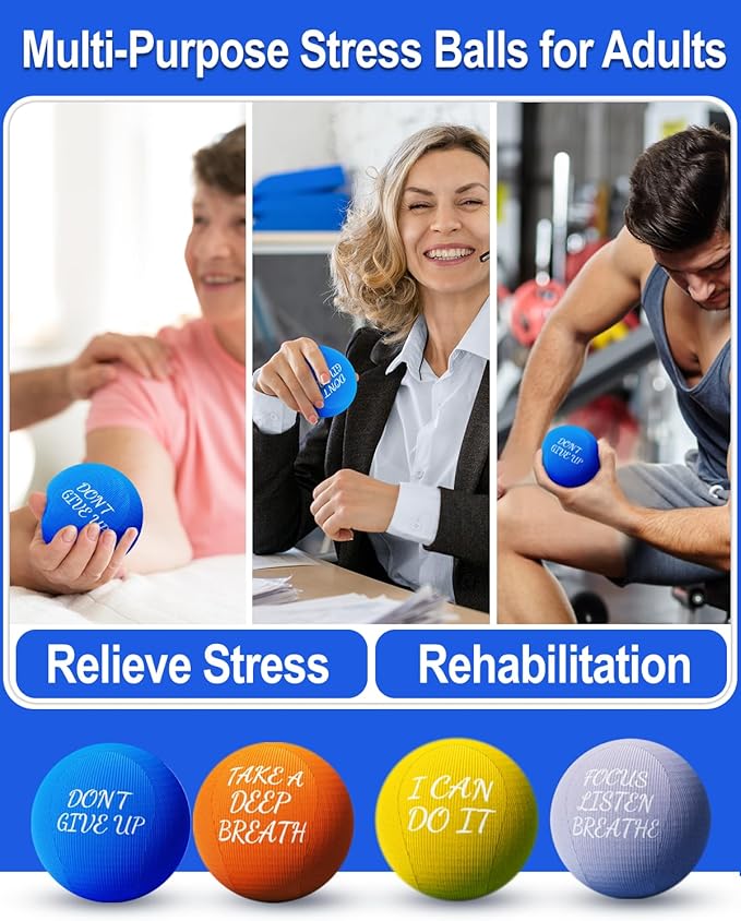 ALMAH Stress Balls for Adults 4 Density Hardness Squeeze Balls for Hand Therapy 4 Pack Stress Relief Anxiety Balls Hand Exercise Physical Therapy Stress Ball for Finger Wrist Muscles Arthritis