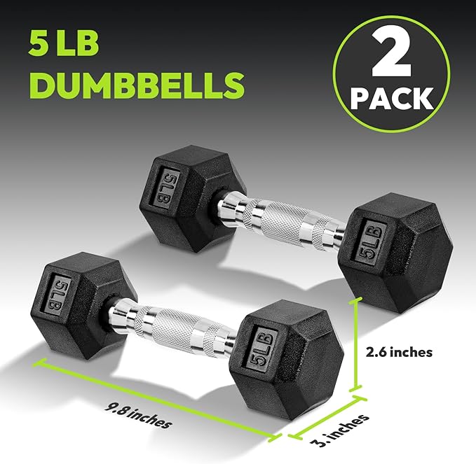 Hex Dumbbell Set, 3-100 lb Rubber Encased Exercise & Fitness Dumbbells, Weights Dumbbells Set of 2, Hand Weight for Strength Training (Single, Pair, Set)