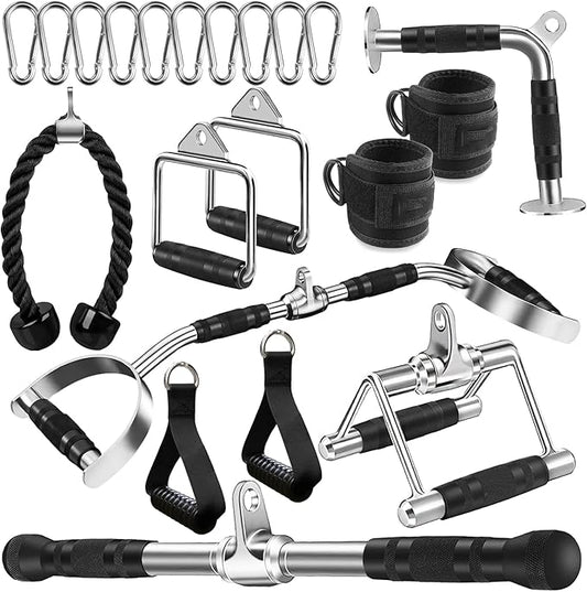 Solid Steel Cable Attachments for Gym Set with Wide Grip LAT Pull Down Bar, LAT Pulldown Attachments, Cable Machine Attachment, Tricep Pull Down Attachment, Home Gym Accessories