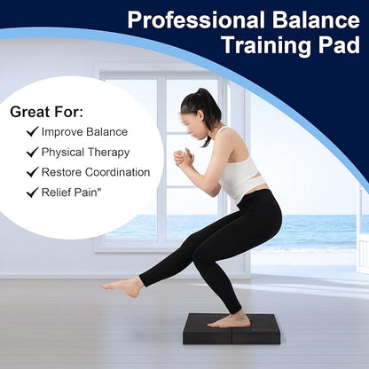 Balance Pad, Balancing Foam Pad, Large 2 in 1 Yoga Foam Cushion Exercise Mat, Knee Pad for Fitness and Stability, Stretching, Pilates, Physical Therapy, Core Trainer Board