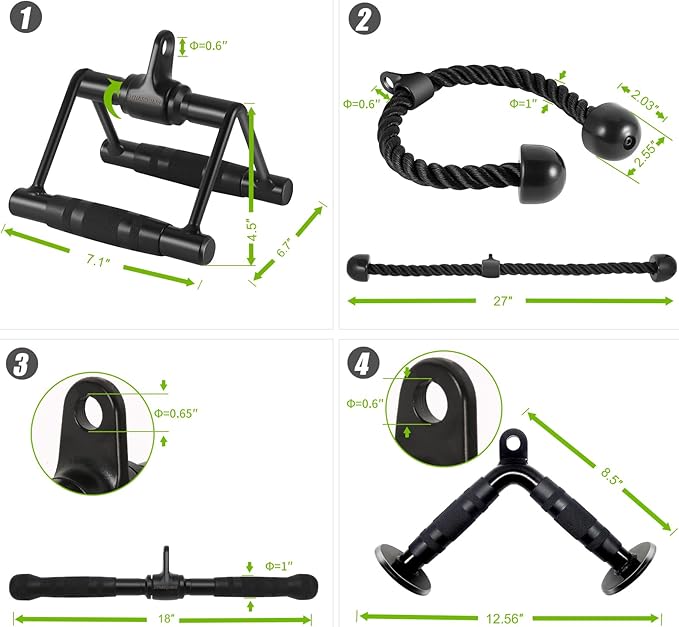 Cable Attachments for Home Gym, Made of Heavy Duty Solid Steel, LAT Pulldown Attachment, Weight Machine Accessories, Straight Pull Down Bar, Tricep Rope, Exercise & Double D Handle