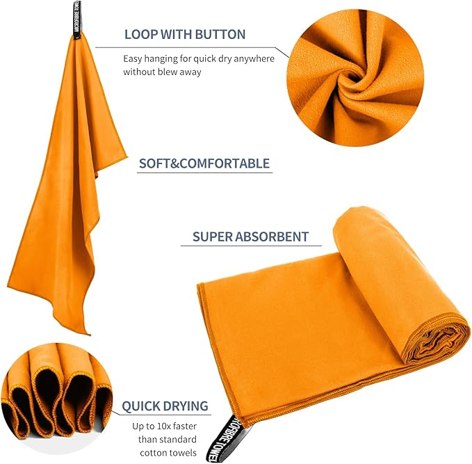 Microfiber Travel Towel, Soft Lightweight Quick Dry Towel, Super Absorbent Compact Travel & Sports & Beach Towels for Camping, Backpack, Gym, Swimming, Yoga, Hiking (S:16"×32" -Orange)