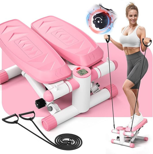 Steppers for Exercise at Home, Adjustable Resistance Stair Steppers for Women with Arm Training Bands, 10DB Super Quiet Mini Steppers with 350LBS Loading Bearing Home Fitness Equipment